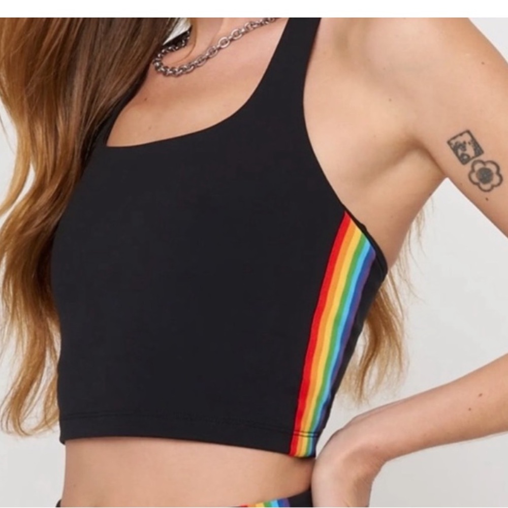 Spiritual Gangster Black Crop Top with Rainbow Sides - Picture 3 of 7